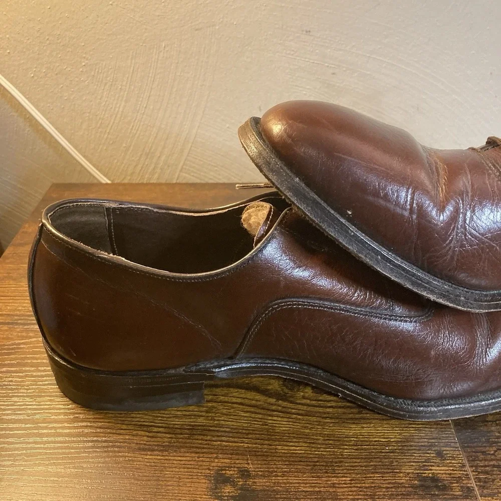 Crown Imperial Mens 11 D Plain Toe Derby Blucher Shoe Brown Leather Made USA Vtg